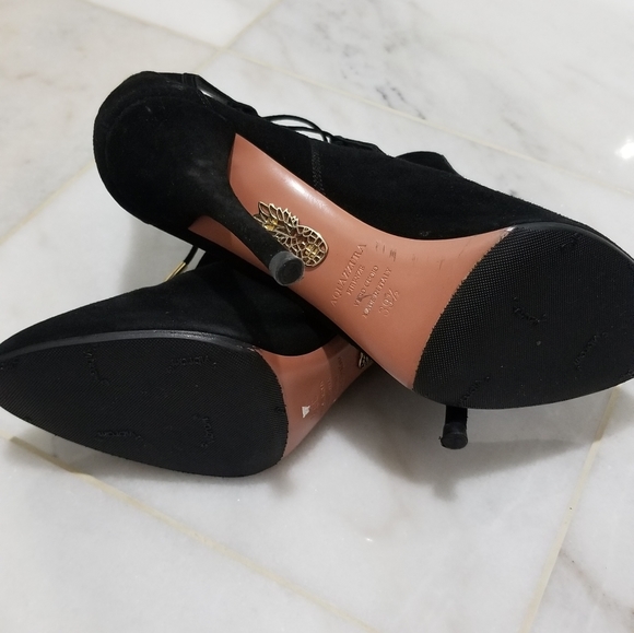 Aquazzura Babe Suede Booties Black 39.5 Ankle Wrap - Picture 10 of 16